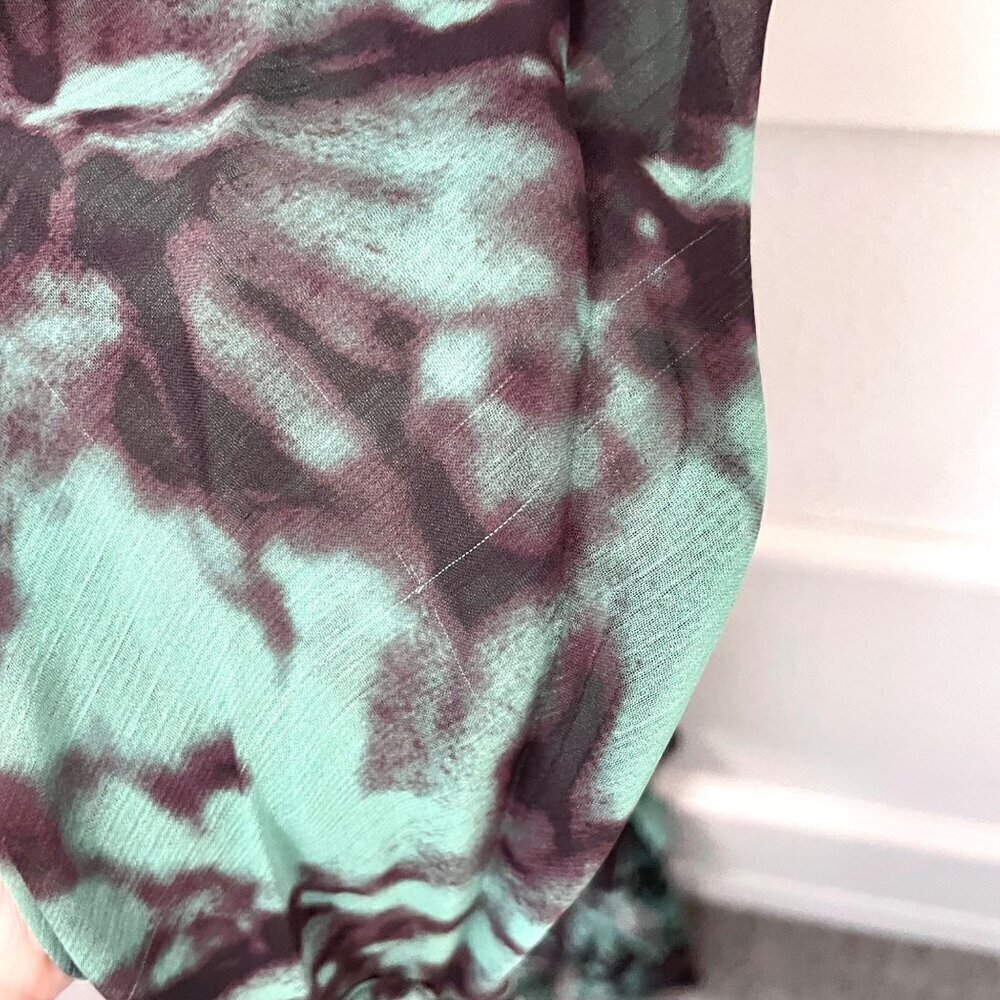 Daska Tiered Chiffon Dress in Green Print Long Sleeve Size UK L Dark Romantic - Picture 5 of 10